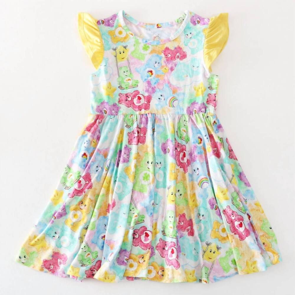 NEW CHARLIES PROJECT girl's love a lot bamboo twirl dress in yellow
